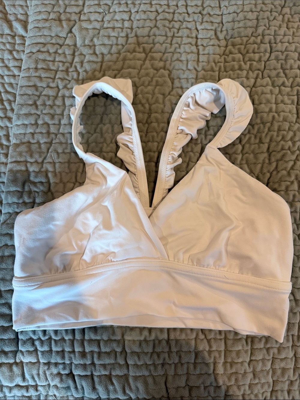 White Ruffle-Strap Sports Bra